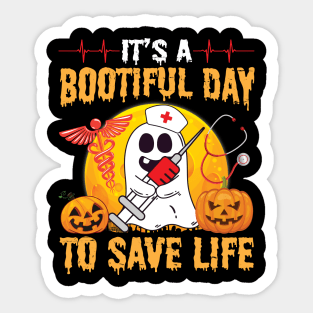 Pumpkin Heart Ghost Nurse It's A Bootiful Day To Save Life Sticker